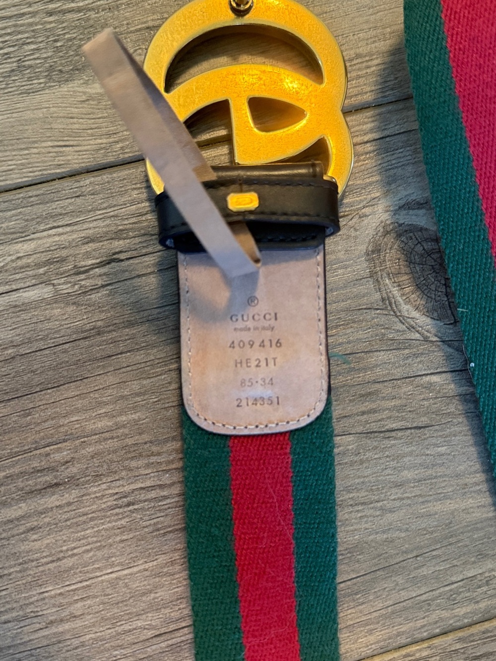 Gucci GG Marmont Web Belt Green Red Stripe Gold Double G Buckle 38” - Picture 3 of 5